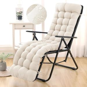 Patio Lounge Chair Cushion, Waterproof Zero Gravity Chair Cushions with Ties, 66x21x4 Inches Chaise Lounge Chair Cushion for Outdoor Indoor Furniture, Cream (Only Cushion) (1P)