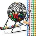 Poen set of 101 Lottery Bingo Game Set Include 12 Inch Cage 1-100 Numbers 0.9 Inch Window Balls Raffle for Game Night, Large Group Activities(Excluding Bingo Board)