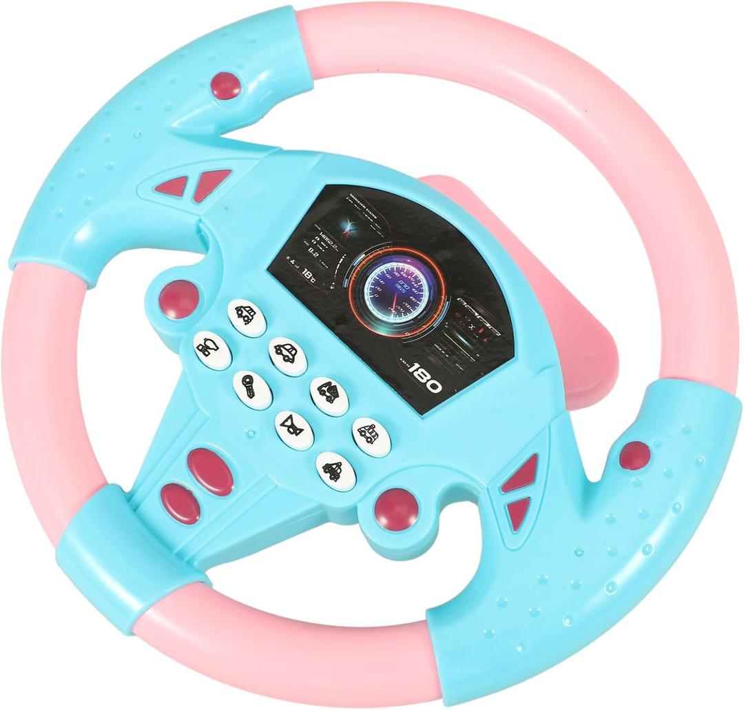 TOYANDONA Toddler Steering Wheel Toy for Kids Simulated Driving Controller Electric Early Learning Educational Musical Toy Pretend Driving Seat for Children Boys and Girls 4 5 6 Years Old (Sky-blue)