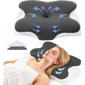 Cervical Pillow for Neck Pain Relief - Ergonomic Contour Memory Foam Pillow with 2 Pillowcases, Orthopedic Neck Support for Side Back Stomach Sleepers