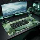 Green Cloud Mouse Pad and Keyboard Wrist Rest 4PCS Extended Forest Mountain Aesthetic Large Desk Mat Pad Set Memory Foam Non-Slip Cute Ergonomic Gaming Mouse Pad Wrist Support for Computer Home Office