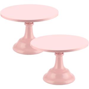 2 Pack Pink Cake Stand, 10 Inch Adjustable Height Cake Stand Pink Round Metal Cupcake Stand for Home, Birthday, Party and Wedding