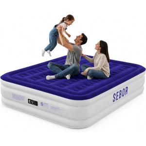 Sebor Air Mattress with Built-in Pump, Comfortable Self-Inflating Air Mattress with High-Speed Pump, Durable Blow Up Mattress Queen with Storage Bag for Guests