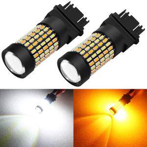 PHINLION Super Bright White Amber Dual Color Switchback 3157 3155 3057 3457 4157 LED Bulbs with Projector for Car Front Turn Signal Parking Lights, Pack of 2
