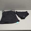 Women's Twist Front Bandeau Tankini Set Two Pieces Ruched Tummy Control Suimsuit with Mid Waist Briefs S