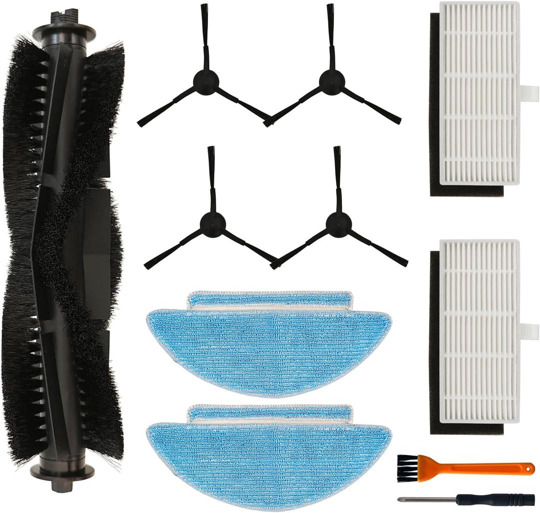 9 Pcs Accessories Kit for Tikom L9000 Robot Vacuum Cleaner Replacement Parts, 1 Main Roller, 4 Side Brush, 2 Hepa Filter, 2 Mop Cloths