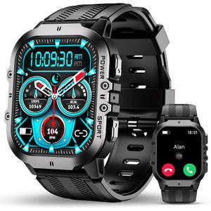 OUKITEL BT20 Military Smart Watches for Men(Answer/Make Calls), 1.96'' Fitness Smart Watches for Android/iPhone, Waterproof Smart Watch with Blood Pressure/Heart Rate/100+ Sport Modes, Watches for Men