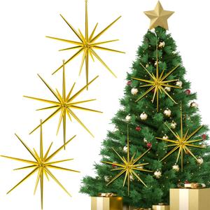 Syhood 6 Pcs Glitter Starburst Star New Year Ornaments 8 Inch Exploding Glitter Starburst Bethlehem Star Hanging Tree Ornaments Tabletop 3D Decor New Year Holiday Party(Gold,Bright)