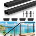 6'6" Aluminum Handrail Black, 2 Pack Rectangular Handrail Flat Top Rail for Outdoor Deck Stair Cable Railing System, Black Aluminum Rail with 4 Nylon End Caps for Indoor Stairs DIY Balustrade