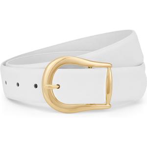 WHIPPY Casual Leather Belt for Women, Unique Buckle Candy Color, Ladies Fashion Belt for Jeans Pants Dresses, White, Large