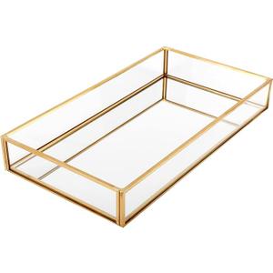 HighFree Rectangle Gold Mirror Tray, Decorative Glass Mirrored Vanity Tray for Perfume, Cosmetics, Makeup, Trinket, Jewelry (11.8x7.9x2)