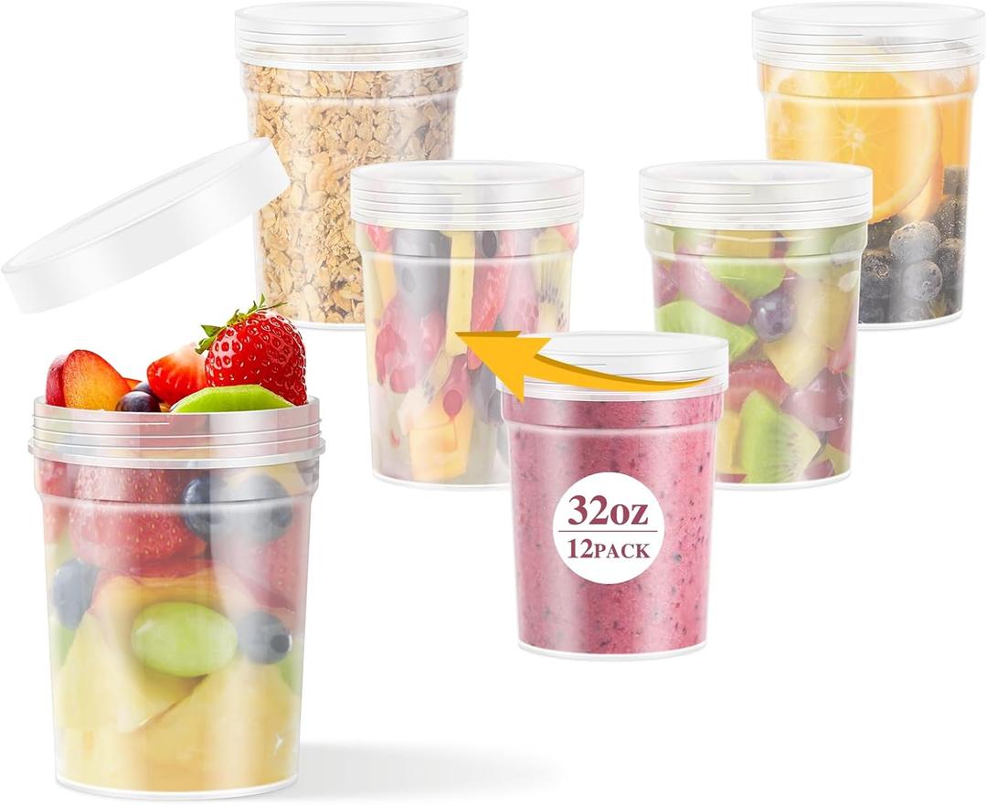 32oz-6 Pack Deli Container with Lids,Plastic Freezer Soup Storage Containers BPA Free,Leak Proof,Stackable, Microwave Dishwasher Safe