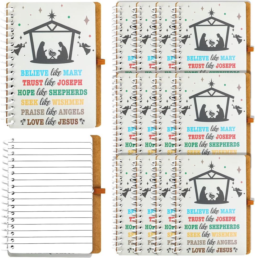 TaoBary 12 Pack Christmas Jesus Notebooks Bulk Religious Note Pads Believe Like Mary Nativity Christian Gift Spiral Prayer Journals Small Inspirational Bible Notebooks for Sunday School Church