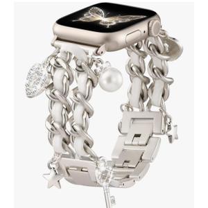 Metal Band Compatible with Apple Watch Bands for Women 40mm 38mm 41mm 44mm 42mm 45mm 46mm,Pretty Chain Strap with Apple Watch Accessories Charms for iWatch Series 11 10 9 8 7 6 5 4 3 2 1 SE
