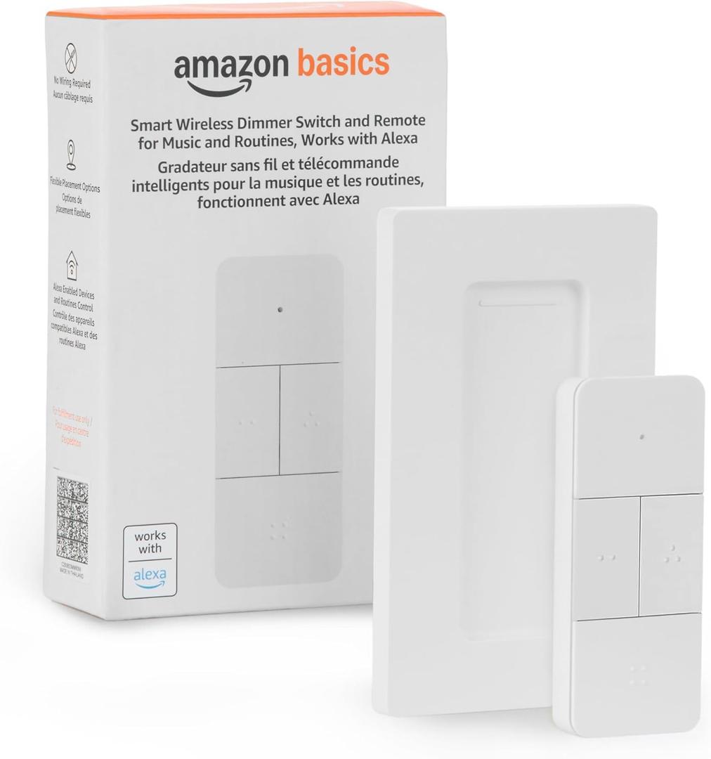 Amazon Basics Smart Dimmer Switch and Remote for Music and Routines, Compatible Echo Devices Required, Works with Alexa Only, No Wiring Required