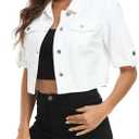 MISS MOLY Women's Cropped Denim Jackets Summer Short Sleeve Classic Casual Jean Jackets (White, XL)