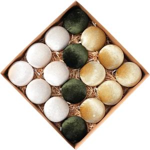 Velvet Ornaments for Christmas Tree 16 Pack 3.15" Velvet Christmas Ball Set, Luxurious Holiday Tree Ornaments for Home Decor, Brown Green