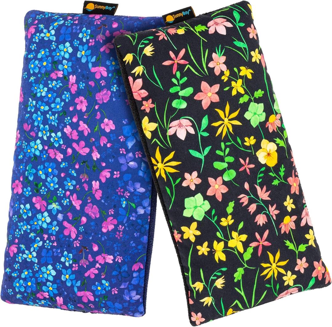 SunnyBay Small Microwave Heating Pad, Microwavable Versatile Cold/Heated Neck and Shoulder Wrap for Back Pain and More, Moist Heat Cotton-Fleece Pad, 6x11 Inches, Lilac and Green Flowers, Pack of 2