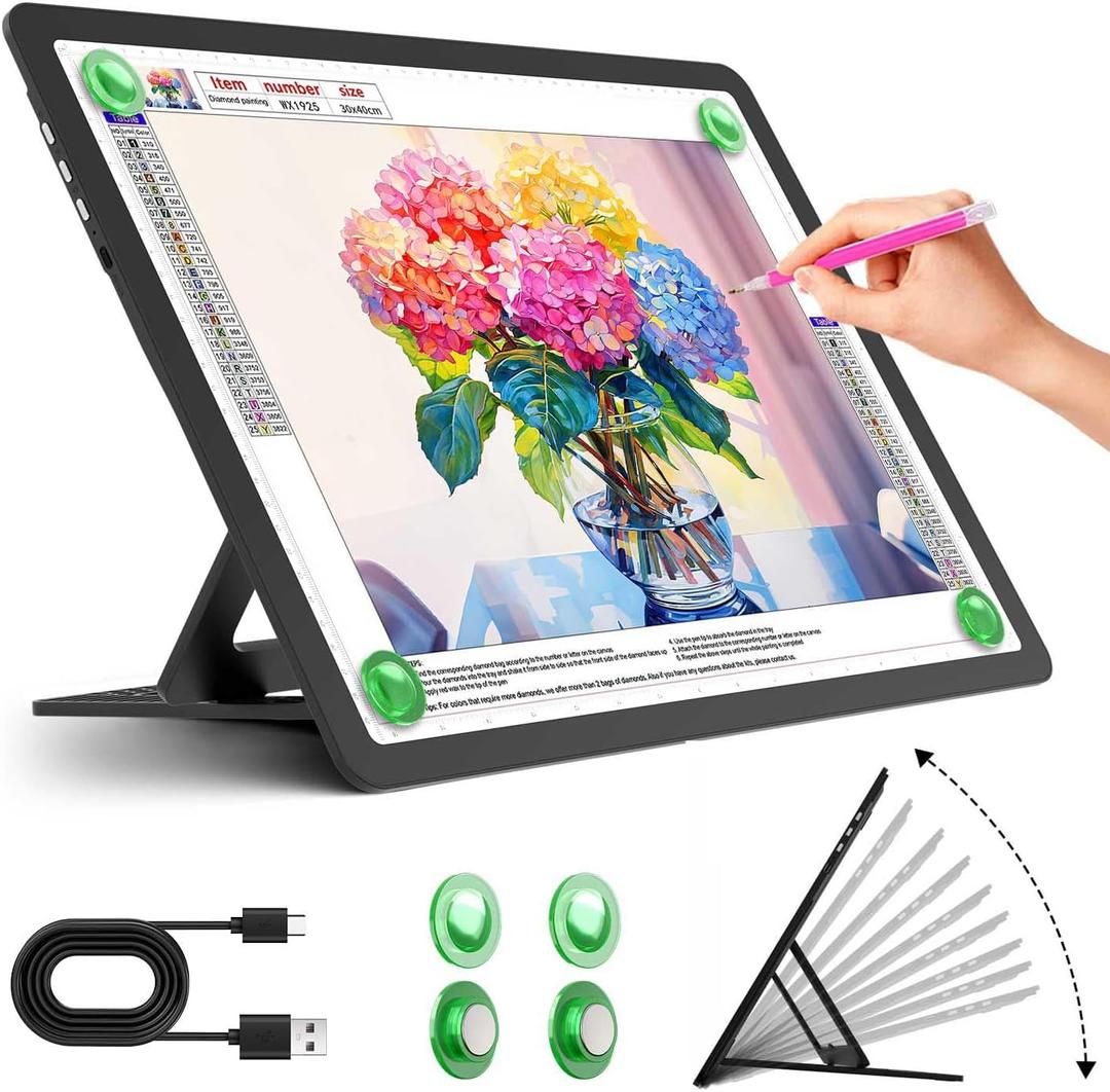 Zocelight Rechargeable A4 Light Pad with Built-in Stand,Super Bright Magnetic Light Table with Physical Buttons,Wireless Light Box for Tracing, Light Board for Diamond Painting,Sketching Weeding Vinyl (Black)
