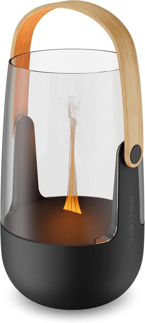 Stadler Form Aroma Diffuser & Lantern Sophie, for Indoors and Outdoors, diffuses Essential Oils of Your Choice, Illuminated with Flame Effect, Battery-Operated up to 11 h, Black with Bamboo Handle