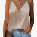 Zeagoo Womens Silk Satin Tank Tops V Neck Sleeveless Camisole Cami Spaghetti Straps Blouse Summer Loose Racerback Shirt, M