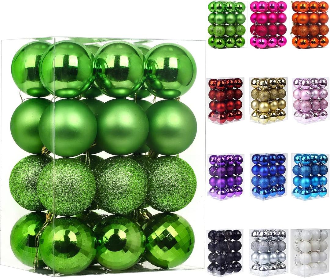 Emopeak 24Pcs Christmas Balls Ornaments for Xmas Christmas Tree - 4 Style Shatterproof Christmas Tree Decorations Hanging Ball for Holiday Wedding Party Decoration (Grass Green, 2.4"/6.2CM)