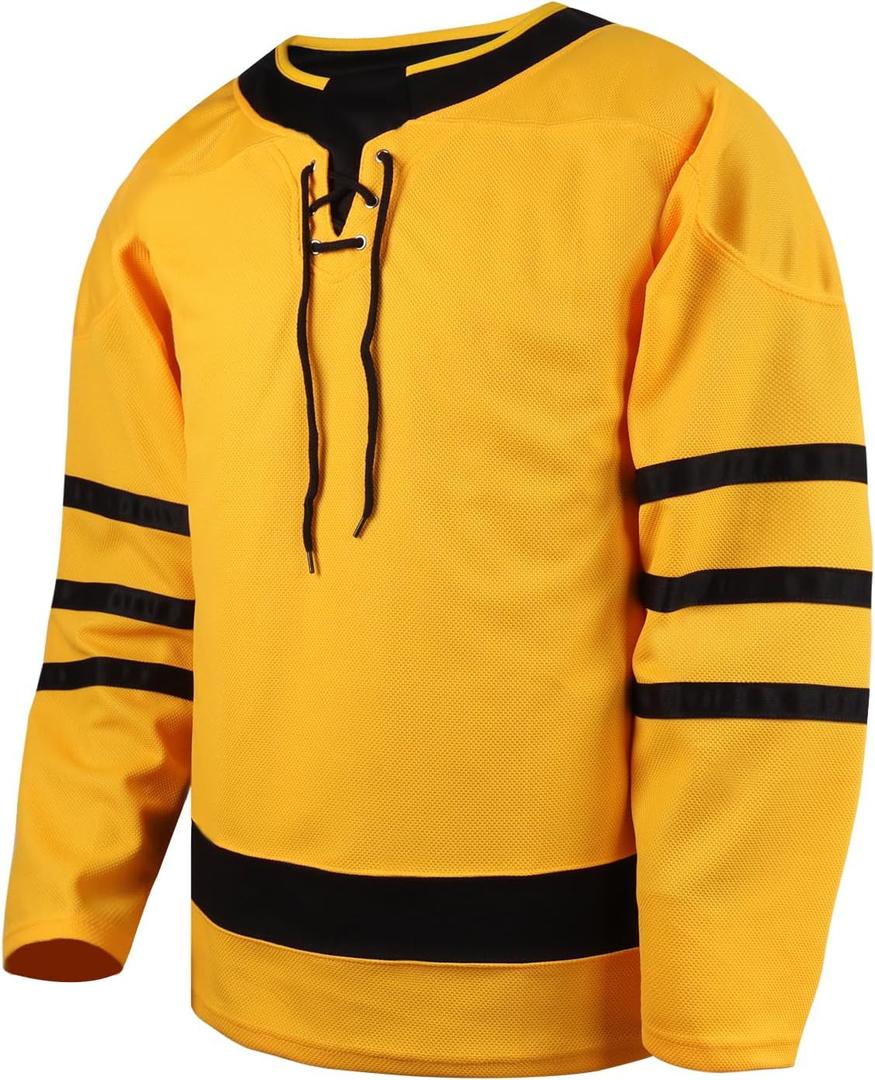 Mens Blank Ice Hockey Jersey Long-Sleeved Practice Hockey Jersey(Yellow-L)