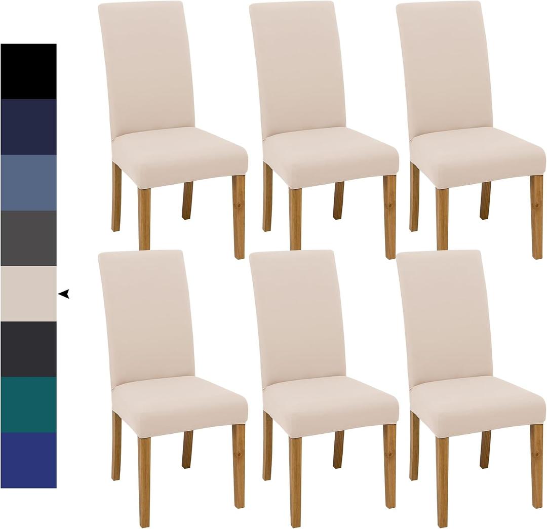 Dining Chair Covers, Dining Room Chair Cover Set of 6, Stretch Kitchen Chair Covers, Detachable Washable Chair Cover, Parsons Chair Slipcovers Protective, for Home, Restaurant, Banquet (Beige)