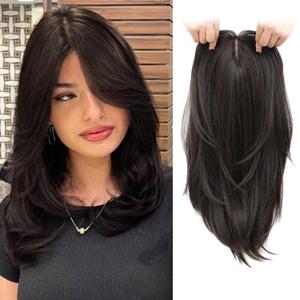 Molefi Hair Topper,16 Inch Full-End Toppers for Women with Thinning Hair,Add Volume Synthetic Wiglets Pieces For Women 6.5"6.5" Large Base for Daily Use(Brown Highlights)