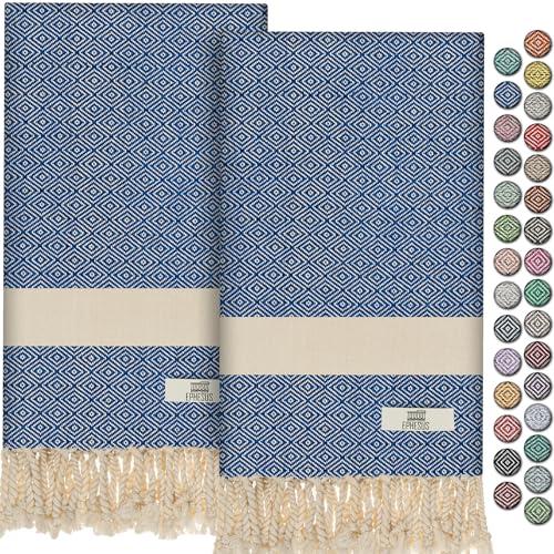EPHESUS TOWELS Turkish Hand Towels -  18" x 30" Decorative Boho Guest Bath Towel for Bathroom, Kitchen, Face, Hair, Tea, Dishcloth (Diamond, Oil Blue)