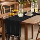 OTOSTAR Boho Table Runner Black Macrame Table Runners with Tassels Woven Table Runner 108 Inches Long Rustic Farmhouse Table Runners for Kitchen Dining Room Home Decor 12x108 Inch (Black)