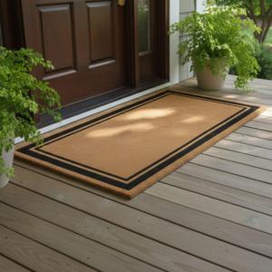 Ottomanson Coco Coir Front Door Mat Heavy Duty Natural Coir Welcome Mat, Non-Slip Outdoor Entryway Rug, Dirt Scraper Door Mat for Porch & Entrance, Border, 24" x 36"