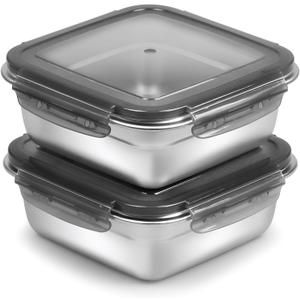 2 Pack Sandwich Containers, 24oz Stainless Steel Sandwich Box with Airtight Lids, Reusable Metal Meal Prep Lunch Boxes, BPA-Free, Dishwasher Safe, Food Storage Containers for Families (Black)