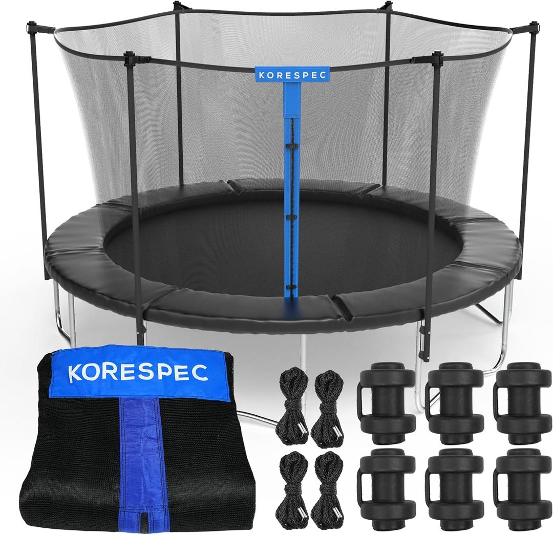 Trampoline Net Replacement 12FT 14FT 15FT with 6 Pole Caps (1 Inch) & 4 Strings - NO Poles - Breathable UV Weather Resistant Safety Enclosure - Fits Outdoor Round, Navy 