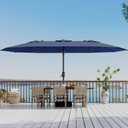 Garvee 15 ft Rectangular Patio Umbrella with Base Included - Large Patio Umbrella with Crank Handle, UV Protection for Outdoor Market, Backyard, Pool - Navy Blue, 15FT No Solar Light