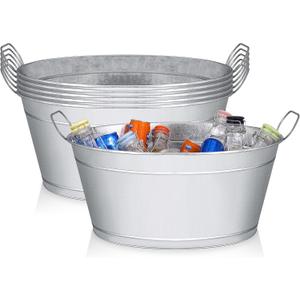 BARsics Large 6-Gallon Galvanized Tin Beverage Tub, 20x14x10 inches (Pack of 6)