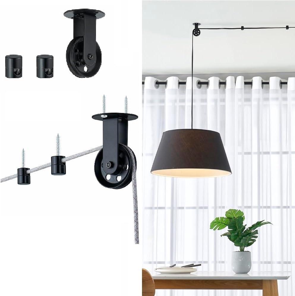 Black Pulley Wheel for Pendant Light Fixture, Swag Hook for Pendant Lighting, Hook for Hanging Lamp, Wall & Ceiling Mount