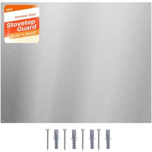 30" x 24" Stainless Steel Backsplash for Stove, Ultra Flat Splatter Guard, Wall Shield Range Hood Backsplash, Easy Clean Kitchen Wall Metal Panel, Pre-Drilled Holes for Easy Installation, Silver