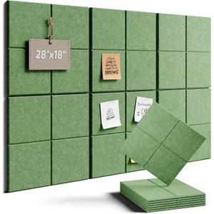 Felt Bulletin Board Tiles -28"x18" Cork Board Alternative for Office Decor, Push Pin Board Wall Organizer 6-Pack - Moss Green