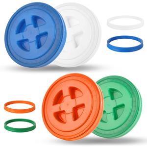 4 Pieces 5 Gallon Leak-Proof Bucket Lid Food Grade Plastic Storage Buckets Screw Seal Lids Screw Pail Lid Pet Food Storage Chicken Feeders (White, Blue, Green, Orange)