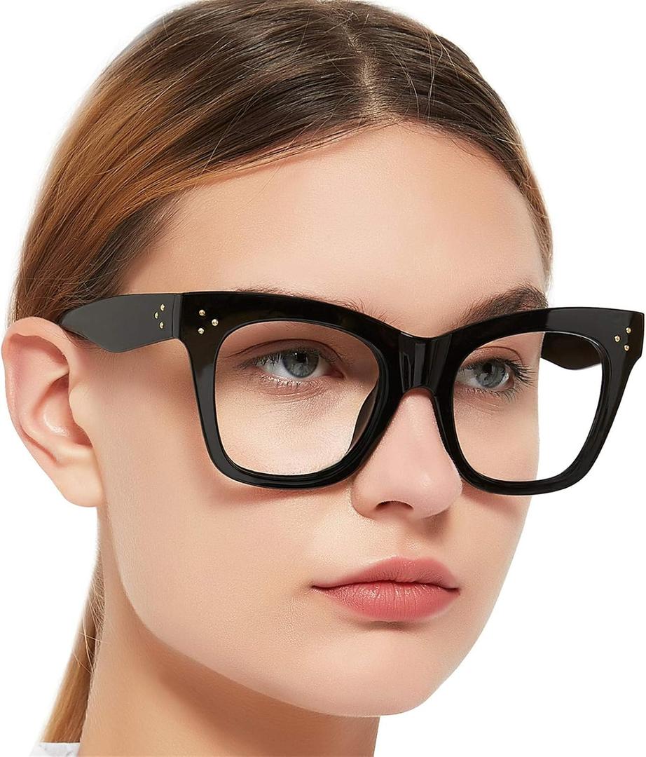 MARE AZZURO Reading Glasses 4.0 Women Oversized Square Readers 100 125 150 175 200 225 250 275 300 350 400 500 600 (Black, 4.00)