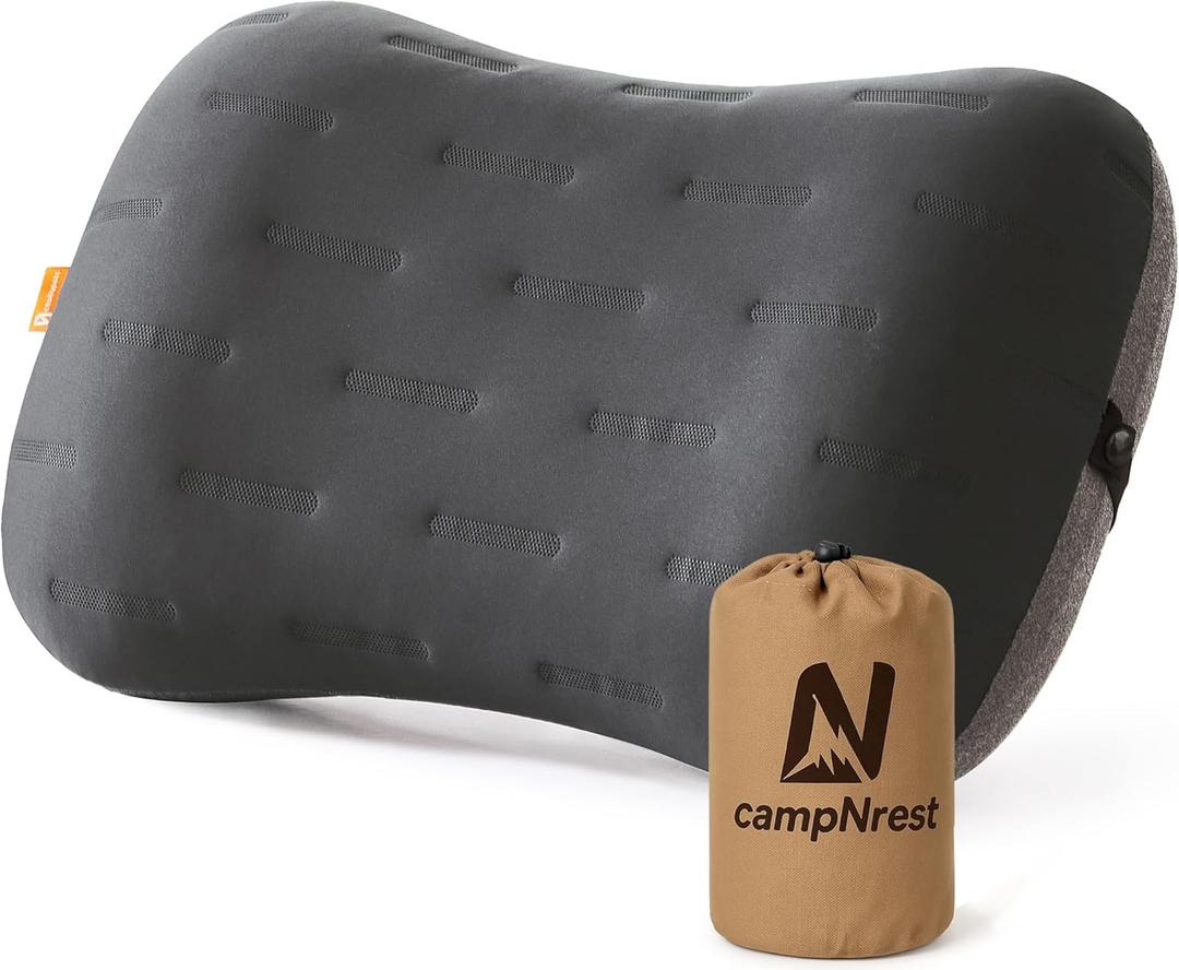 Inflatable Camping Pillow - Ultralight Compact Air Pillow for Travel, Backpacking & Hiking - Ergonomic Neck & Lumbar Support - Portable Inflatable Pillow with Removable Washable Cover - (Grey)
