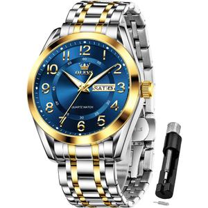OLEVS Mens Watches Business Large Numer Easy to Read Quartz Watch Stainless Steel Waterproof Luminous Date Casual Male Watch