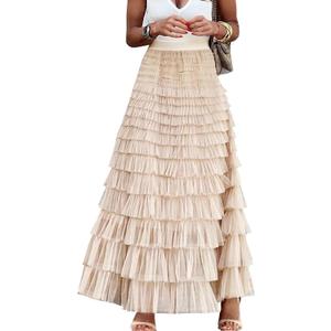 Flygo Women's Long Maxi Tulle Skirts A Line Ruffle High Waisted Tiered Layered Mesh Tutu Skirt Petticoat (XL)