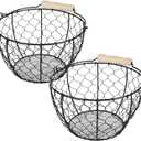 2 Pcs Egg Basket With Handle,Wire Egg Basket for Gathering Fresh Eggs, Round Egg Collecting Basket for Farm,Vintage Style Chicken and Duck Eggs Basket Egg Countertop Storage Container Holder