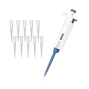 ULAB Single Channel Pipettor with Pipette Tips Offered, 1pc of Adjustable Volume Micro Pipette with Vol.Range.0.5-10l, 1000pcs of Vol.10l Pipette Tips in Neutral Color, ULH1019