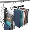 Utopia Home Pants Hangers Space Saving 2 Pack Black Foldable Hangers with Clips for Clothes, Pants, Jeans, Skirts and Scarves, S-Type Stainless Steel Hook, Anti-Slip Hanger for Closet Organization