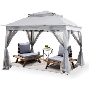 Patio Gazebo Outdoor Pop Up Gazebo with Curtains and Shelter for Patio, Party & Backyard (Grey, 11x11)