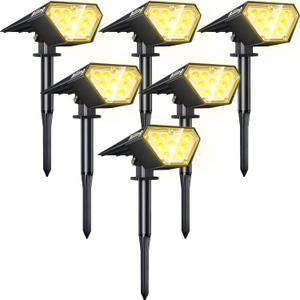 Pack of 6, Biling Solar Spot Lights Outdoor, Bright 700 Lumen IP67 Waterproof Adjustable House Lights for Patio Pathway Yard Garden Driveway Tree - Warm White 