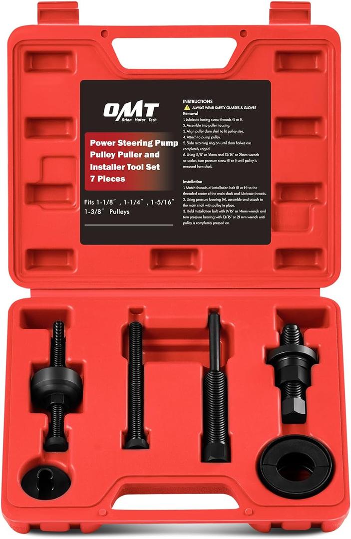 Orion Motor Tech Power Steering Pump Pulley Puller Installer Tool Set, Pump Pulley Remover Installer Tools Compatible with Ford, GM, and Chrysler (Red)